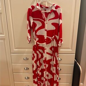 Zara Red and White Abstract Long Sleeve Dress